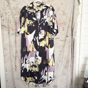 6397 Printed Silk Oversized Shirt Dress